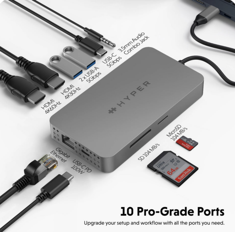 HyperDrive Dual 4K HDMI 10-in-1 USB-C Hub For M1/M2 MacBooks HDM1H - Image 5